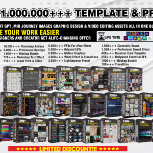 OVER 1.000.000+++ The Best Bundle Graphic Design & Video Editing Asset Prompt Chat GPT & Midjourney//Videos Tutorials Tips and Tricks Course For Creating Amazing Work Using Ai, In Just Minutes Without Design Skills